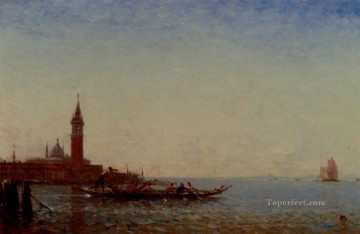 Boat Painting - Gondole Devant St Giorgio Venice boat Barbizon Felix Ziem seascape